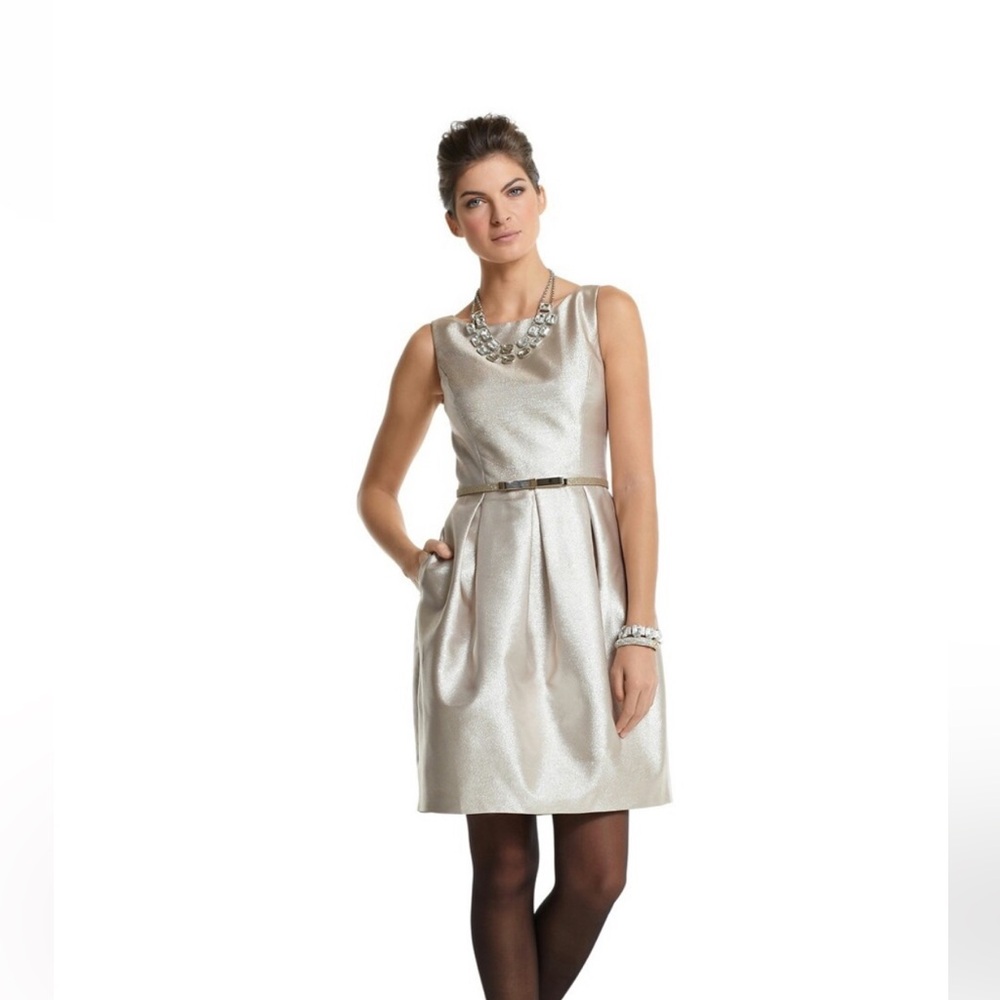 WHBM Elegant Gold Sleeveless‎ Belted Dress- worn once . Retail 160
